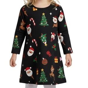 Christmas Long Sleeve Dress Santa Reindeer Trees Candy Cane H&M Size 5-6 NWOT
